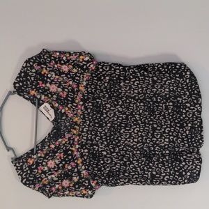 Boho Savanna Jane flower overlay leopard print M top